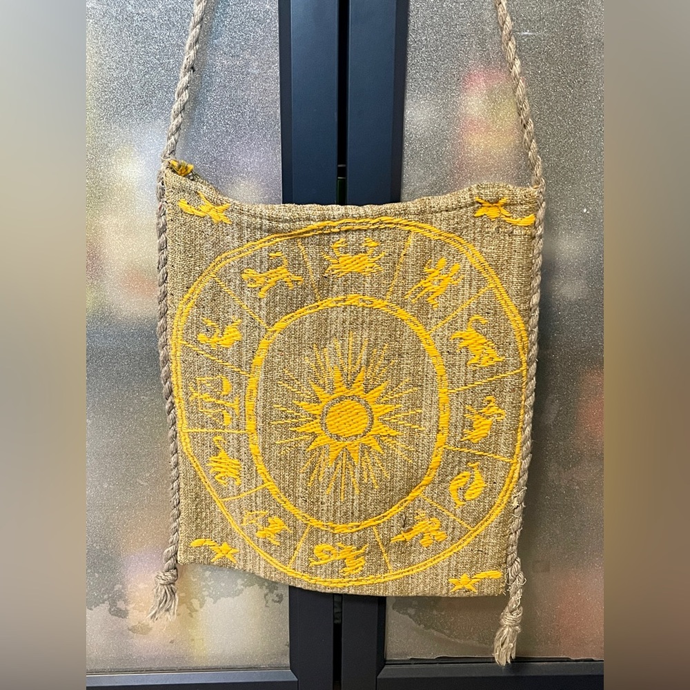 Vintage Zodiac Hand Woven Spun Rayon Boho Shoulder Bag Greece